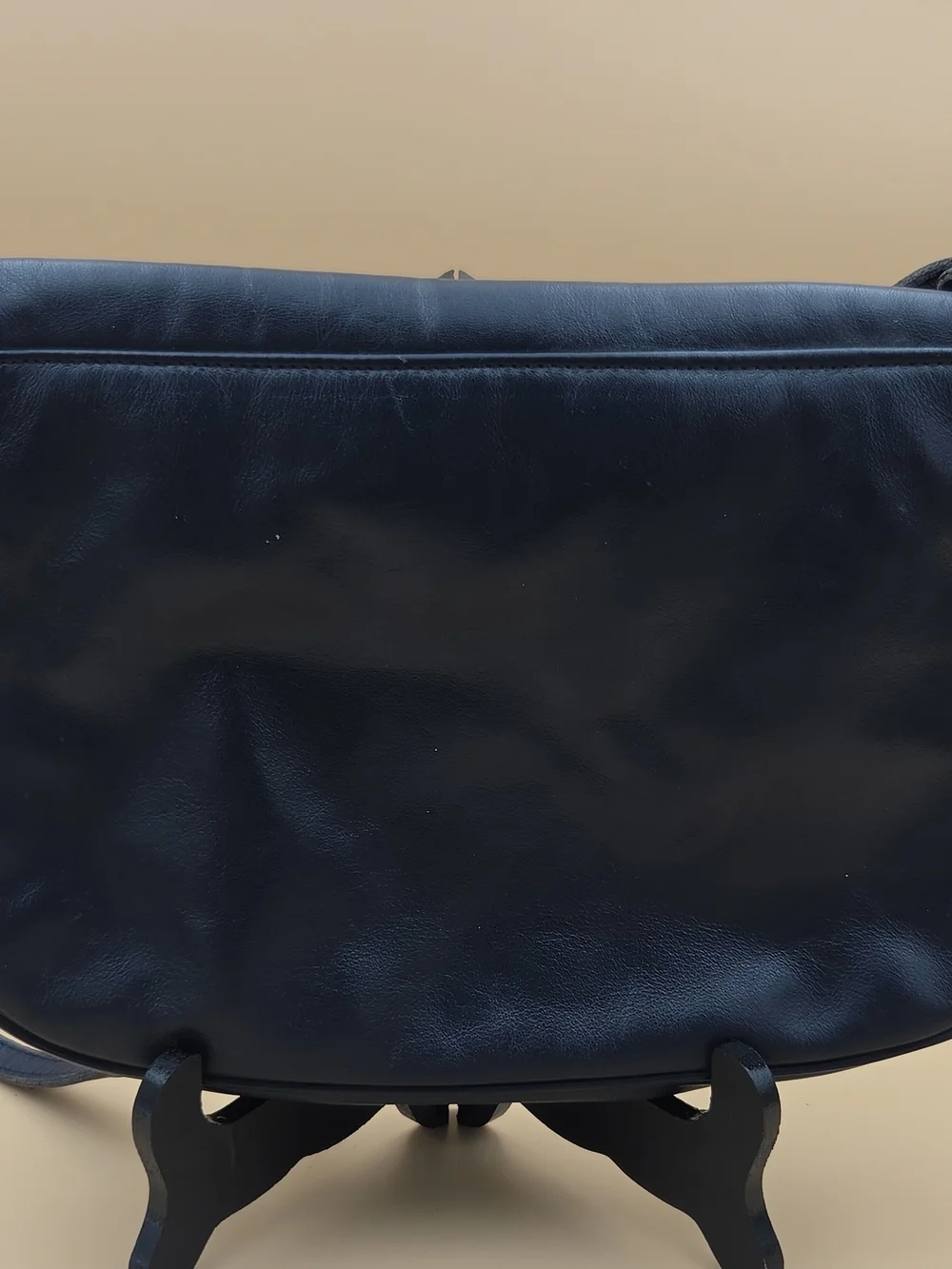 Etienne Aigner 70's Vintage Navy Leather Shoulder Bag with Gold Accent